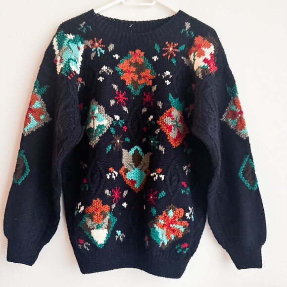 Vintage Wool Blend Southwestern print Colourful Pullover Sweater L - Picture 2 of 7